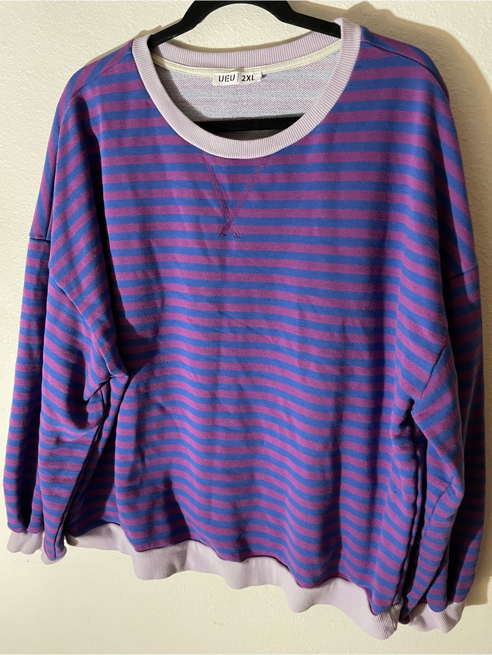 UEU Striped Crewneck Sweatshirt in Purple and Blue
